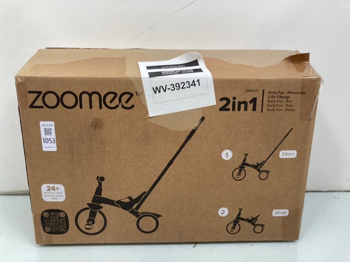 Lot 1053  
            Marchington SR14 - Parcel Delivery Only 

                
ZOOMEE 2-IN-1 EARLY FUN TRIKE IN RED: LOCATION - C12