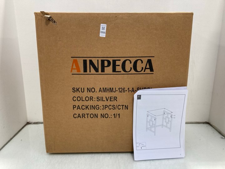 Lot 1066  
            Marchington SR14 - Parcel Delivery Only 

                
AINPECCA 3PCS GLASS SIDE TABLE IN STAINLESS STEEL - MODEL: AMHMJ-126-1-A-SVRBL - ...