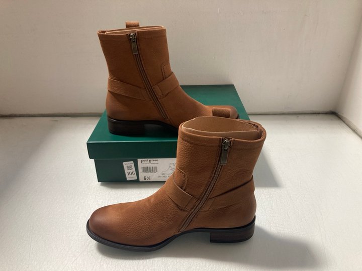Lot 107  
            Marchington SR14 - Parcel Delivery Only 

                
PAUL GREEN GRAINED NUBUCK TOFFEE ANKLE BOOTS UK SIZE 4.5: LOCATION - A3