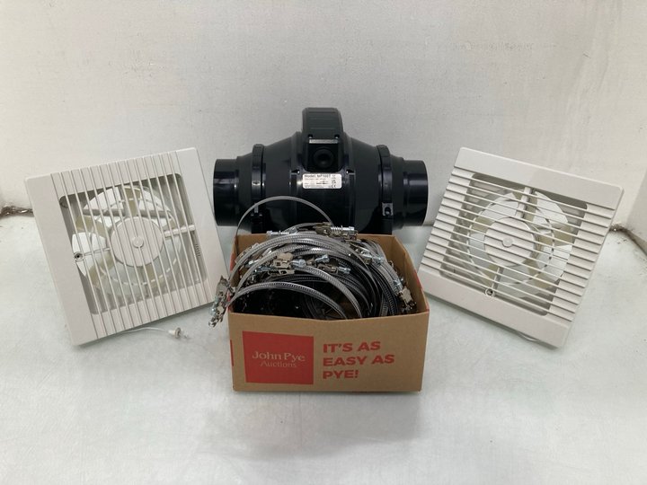 Lot 1229  
            Marchington SR14 - Parcel Delivery Only 

                
MANROSE MIXED FLOW IN-DUCT FAN - TYPE: MF100T TO INCLUDE 2 X INTER VENT 150MM PUL...