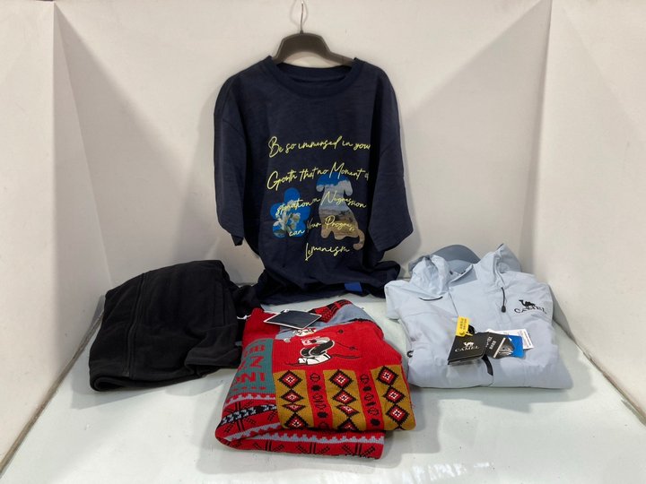 Lot 1333  
            Marchington SR14 - Parcel Delivery Only 

                
4 X ASSORTED CLOTHING IN VARIOUS SIZES TO INCLUDE CAMEL FULL ZIP FLEECE IN BLACK ...