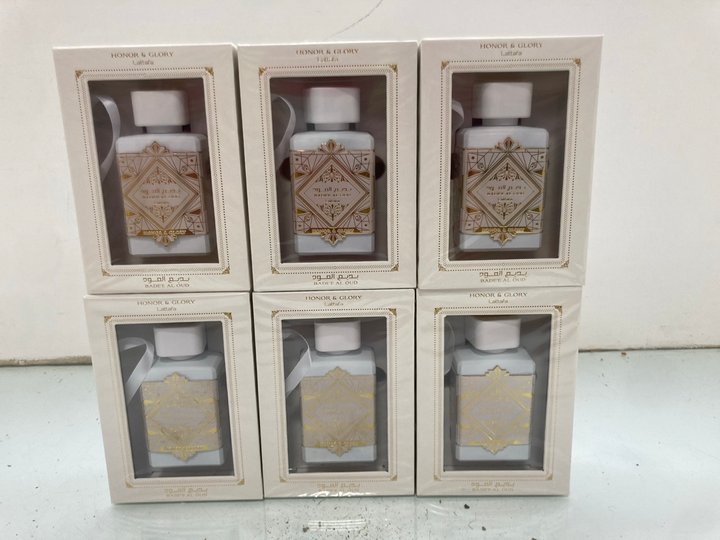Lot 1376  
            Marchington SR14 - Parcel Delivery Only 

                
6 X LATTAFA BADE'E AL OUD 100ML HONOR & GLORY EAU DE PARFUMS - COMBINED ORIGINAL ...
