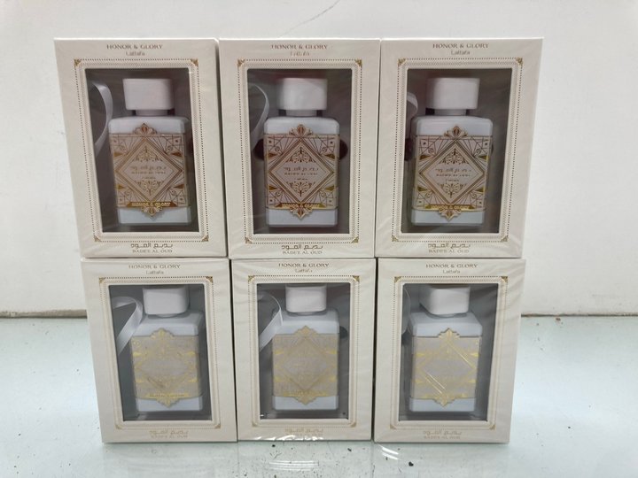Lot 1377  
            Marchington SR14 - Parcel Delivery Only 

                
6 X LATTAFA BADE'E AL OUD 100ML HONOR & GLORY EAU DE PARFUMS - COMBINED ORIGINAL ...