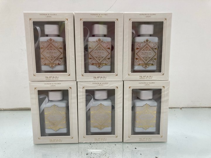 Lot 1378  
            Marchington SR14 - Parcel Delivery Only 

                
6 X LATTAFA BADE'E AL OUD 100ML HONOR & GLORY EAU DE PARFUMS - COMBINED ORIGINAL ...