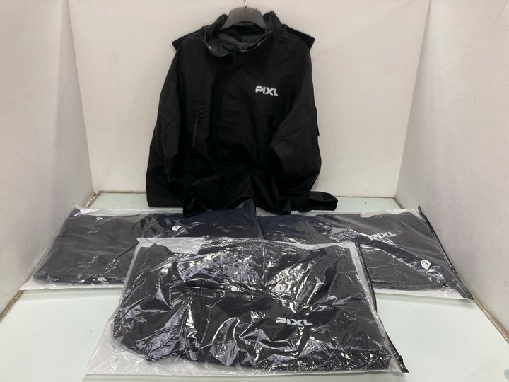 Lot 1383  
            Marchington SR14 - Parcel Delivery Only 

                
4 X PIXL RAINCOATS IN BLACK - UK LARGE: LOCATION - D13