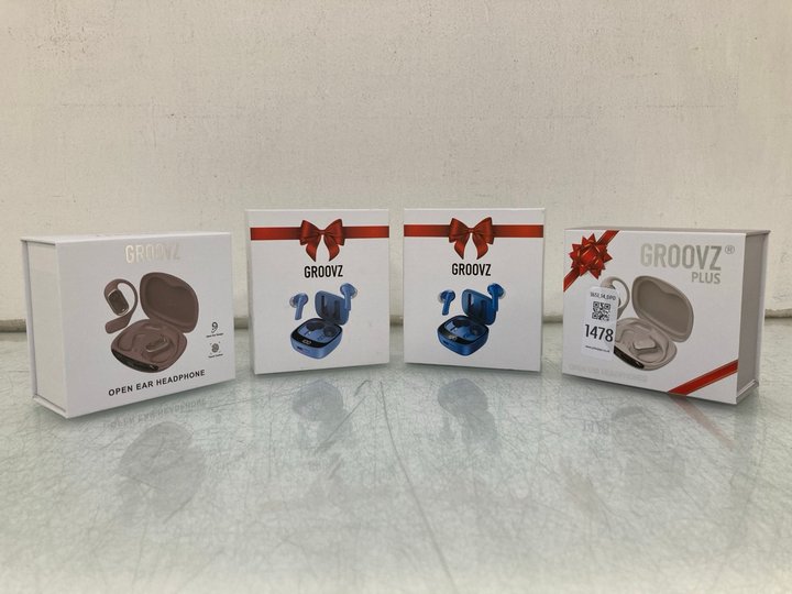 Lot 1478  
            Marchington SR14 - Parcel Delivery Only 

                
4 X ASSORTED GROOVZ EARPHONES TO INCLUDE GROOVZ PLUS OPEN EAR HEADPHONES IN BEIGE...