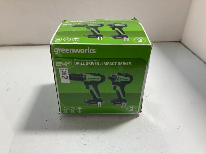 Lot 150  
            Marchington SR14 - Parcel Delivery Only 

                
GREENWORKS 24V BATTERY POWERED DRILL DRIVER (18+ ID REQUIRED): LOCATION - A4