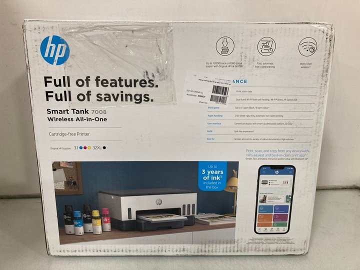 Lot 1526  
            Marchington SR14 - Parcel Delivery Only 

                
HP SMART TANK 7008 WIRELESS ALL-IN-ONE PRINTER - ORIGINAL RRP £269: LOCATION - D5