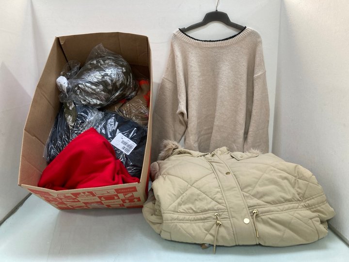 Lot 1552  
            Marchington SR14 - Parcel Delivery Only 

                
QTY OF ASSORTED WOMEN'S CLOTHING IN ASSORTED SIZES TO INCLUDE APRICOT BOW PACK KN...