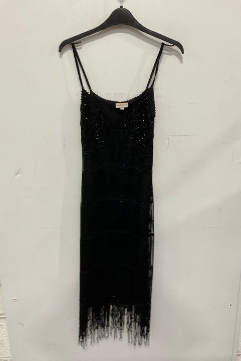 Lot 1577  
            Marchington SR14 - Parcel Delivery Only 

                
KAREN MILLEN BEADED STRAPPY 1920'S FLAPPER DRESS IN BLACK - UK 2 - ORIGINAL RRP £...