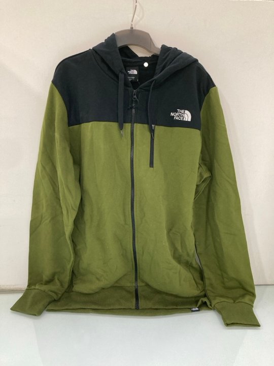 Lot 1591  
            Marchington SR14 - Parcel Delivery Only 

                
THE NORTH FACE TECH NEW PEAK HOODED SLIM FIT SWEATER IN OLIVE/BLACK - UK LARGE: L...
