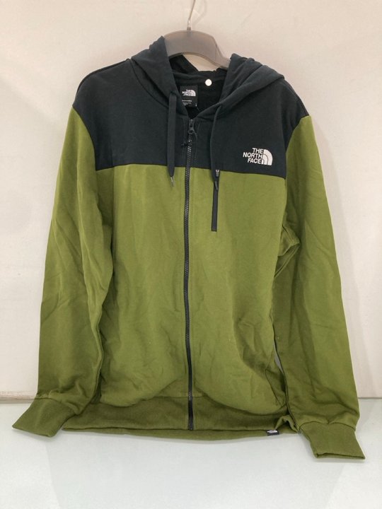 Lot 1592  
            Marchington SR14 - Parcel Delivery Only 

                
THE NORTH FACE TECH NEW PEAK HOODED SLIM FIT SWEATER IN OLIVE/BLACK - UK LARGE: L...