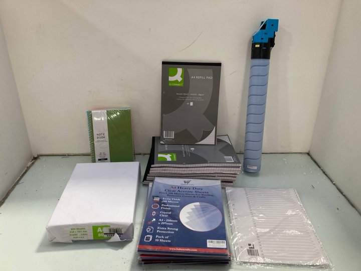 Lot 1597  
            Marchington SR14 - Parcel Delivery Only 

                
QTY OF ASSORTED OFFICE ITEMS TO INCLUDE BIZHUB INK CARTRIDGE IN CYAN: LOCATION - D1