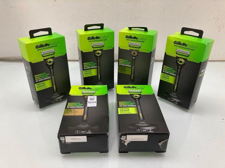 Lot 1604  
            Marchington SR14 - Parcel Delivery Only 

                
6 X GILLETTE LABS RAZORS WITH EXFOLIATING BARS TO INCLUDE BLACK & GOLD EDITION (1...