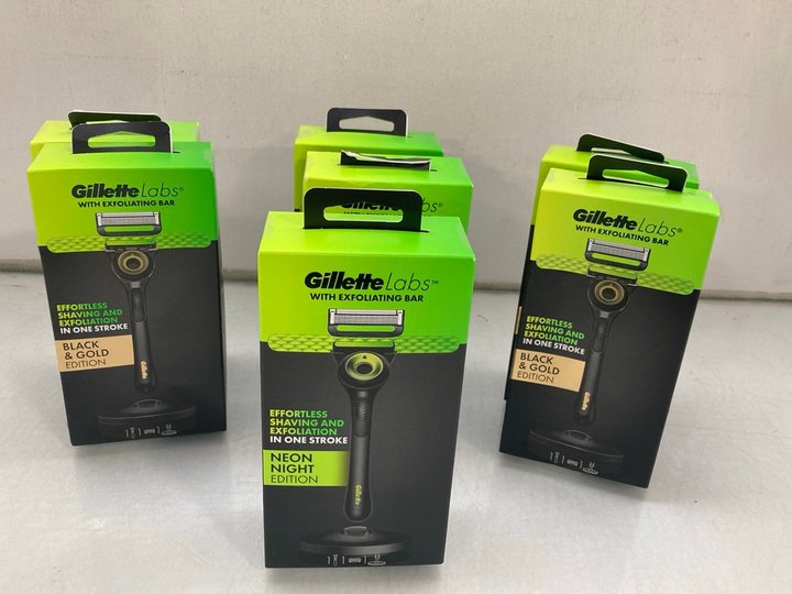 Lot 1626  
            Marchington SR14 - Parcel Delivery Only 

                
7 X GILLETTE LABS RAZORS WITH EXFOLIATING BAR TO INCLUDE BLACK & GOLD EDITION (18...