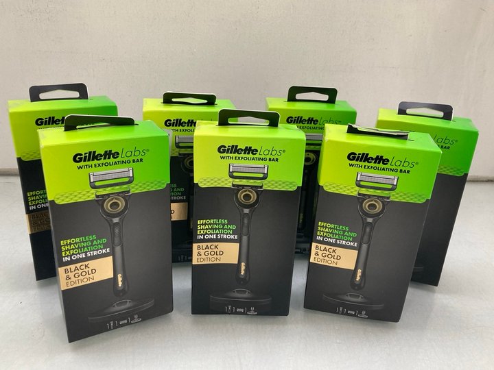 Lot 1627  
            Marchington SR14 - Parcel Delivery Only 

                
7 X GILLETTE LABS RAZORS WITH EXFOLIATING BAR TO INCLUDE BLACK & GOLD EDITION (18...