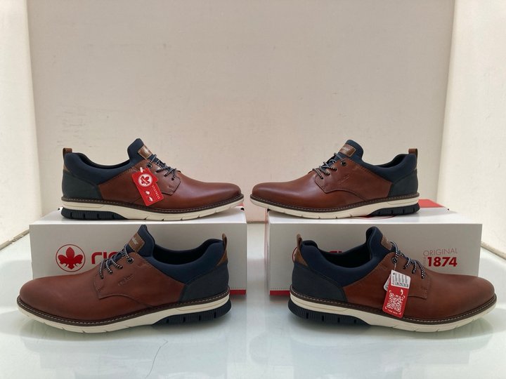 Lot 214  
            Marchington SR14 - Parcel Delivery Only 

                
2 X RIEKER DUSTIN MENS SLIP ON SHOES IN BROWN AND NAVY LEATHER UK SIZE 9.5 - COMB...