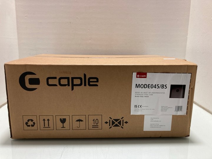Lot 227  
            Marchington SR14 - Parcel Delivery Only 

                
CAPLE MODE 045/BS INSET OR UNDERMOUNTED STAINLESS STEEL SINK IN BLACK STEEL FINIS...