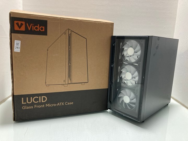 Lot 243  
            Marchington SR14 - Parcel Delivery Only 

                
VIDA LUCID GLASS FRONT MICRO ATX CASE: LOCATION - A8
