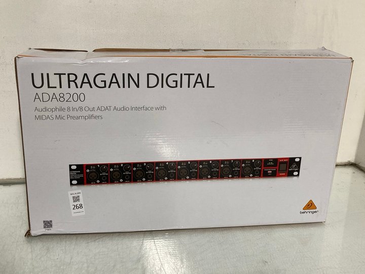 Lot 268  
            Marchington SR14 - Parcel Delivery Only 

                
ULTRAGAIN DIGITAL AUDIOPHILE 8 IN/8 OUT ADAT AUDIO INTERFACE WITH MIDAS MIC PREAM...