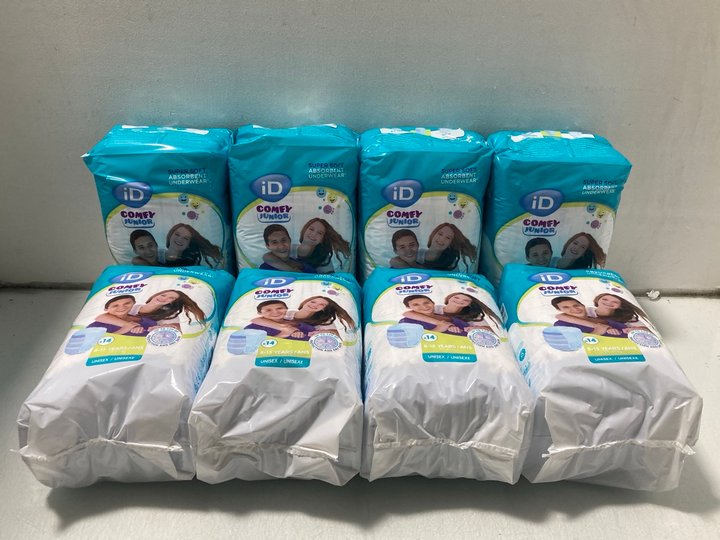 Lot 284  
            Marchington SR14 - Parcel Delivery Only 

                
8 X ID COMFY JUNIOR UNISEX ABSORBENT UNDERWEAR - 8-15YRS: LOCATION - A10
