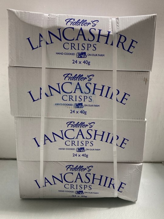 Lot 298  
            Marchington SR14 - Parcel Delivery Only 

                
4 X BOXES OF 24 40G PACKETS OF FIDDLER'S LANCASHIRE CRISPS IN LANCASHIRE SWEET CH...