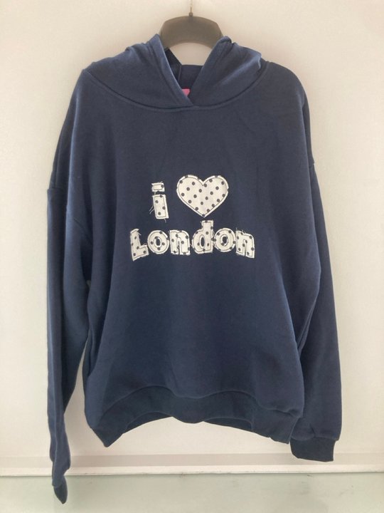 Lot 329  
            Marchington SR14 - Parcel Delivery Only 

                
EDIKTED I LOVE LONDON HOODIE IN NAVY - UK MEDIUM: LOCATION - A13