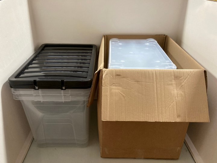 Lot 334  
            Marchington SR14 - Parcel Delivery Only 

                
2 X BOXES OF 3 PLASTIC STORAGE BOXES WITH BLACK LIDS: LOCATION - A13