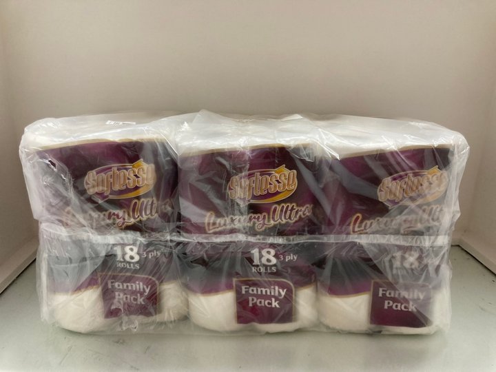 Lot 335  
            Marchington SR14 - Parcel Delivery Only 

                
3 X PACKS OF 18 SOFTESSE LUXURY ULTRA TENDERLY SOFT TOILET TISSUES: LOCATION - A13