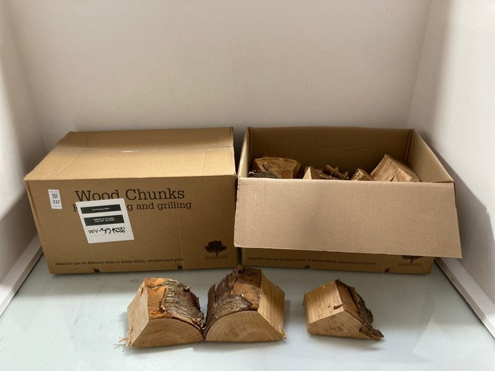 Lot 337  
            Marchington SR14 - Parcel Delivery Only 

                
2 X BOXES GWERNYFED WOOD CHUNKS FOR SMOKING AND GRILLING: LOCATION - A13