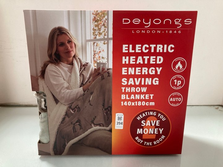 Lot 394  
            Marchington SR14 - Parcel Delivery Only 

                
DEYONGS ELECTRIC HEATED ENERGY SAVING THROW BLANKET IN DEER PRINT - ORIGINAL RRP ...