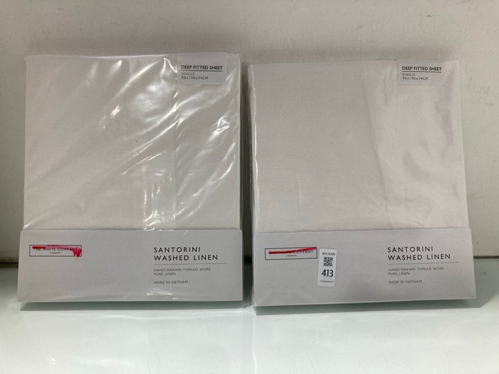 Lot 413  
            Marchington SR14 - Parcel Delivery Only 

                
2 X THE WHITE COMPANY SANTORINI WASHED LINEN SINGLE DEEP FITTED SHEETS - COMBINED...