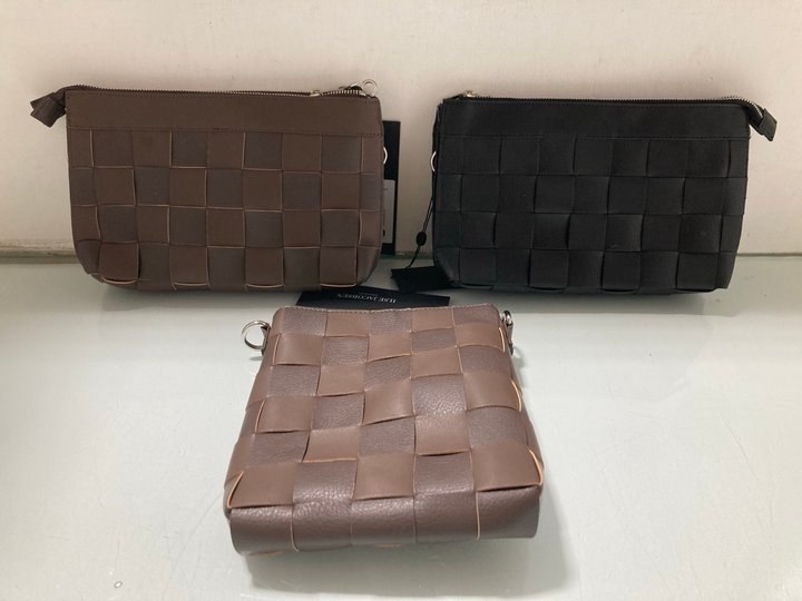 Lot 419  
            Marchington SR14 - Parcel Delivery Only 

                
3 X ILSE JACOBSEN WOMENS CHIP WOVEN CROSSBODY BAGS IN BROWN/BLACK - COMBINED ORIG...