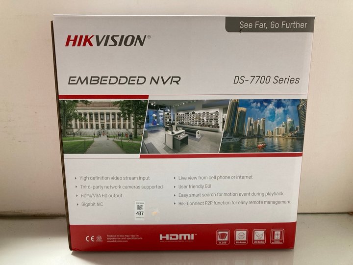 Lot 437  
            Marchington SR14 - Parcel Delivery Only 

                
HIKVISION EMBEDDED NVR DS-7700 SERIES NETWORK VIDEO RECORDER - MODEL: DS-7732NI-M...
