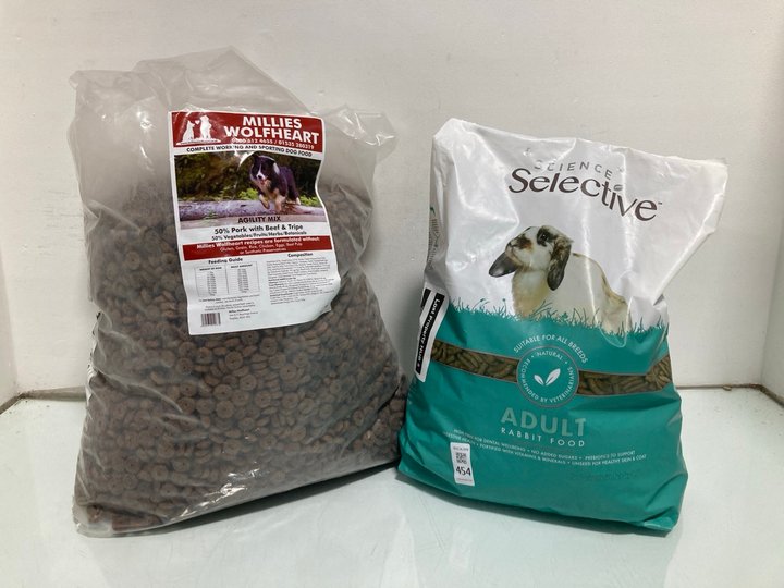 Lot 454  
            Marchington SR14 - Parcel Delivery Only 

                
MILLIES WOLFHEART DOG FOOD TO INCLUDE SCIENCE SELECTIVE ADULT RABBIT FOOD - BBE:0...