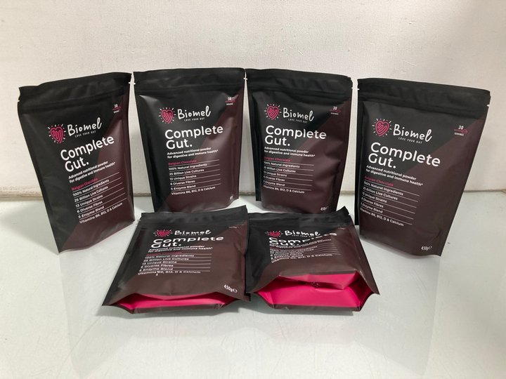 Lot 458  
            Marchington SR14 - Parcel Delivery Only 

                
6 X BIOMEL COMPLETE GUT ADVANCED NUTRITIONAL POWDER - BBE: 11.26: LOCATION - B20