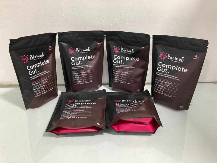 Lot 459  
            Marchington SR14 - Parcel Delivery Only 

                
6 X BIOMEL COMPLETE GUT ADVANCED NUTRITIONAL POWDER - BBE: 11.26: LOCATION - B20