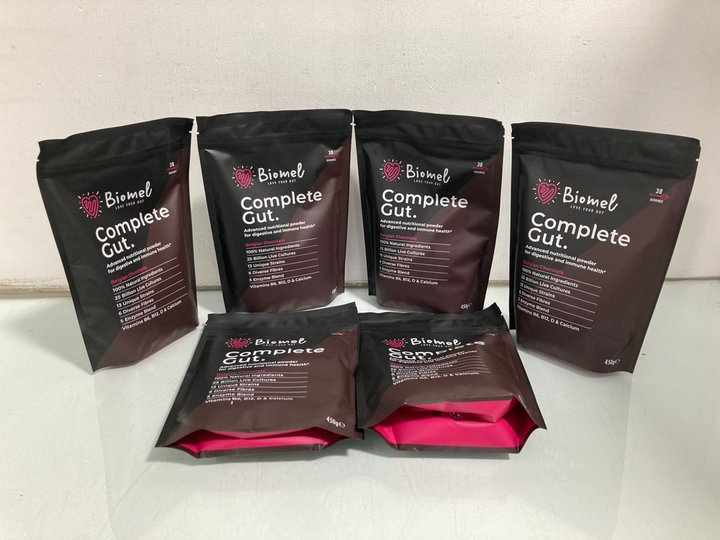 Lot 462  
            Marchington SR14 - Parcel Delivery Only 

                
6 X BIOMEL COMPLETE GUT ADVANCED NUTRITIONAL POWDER - BBE: 11.26: LOCATION - B20