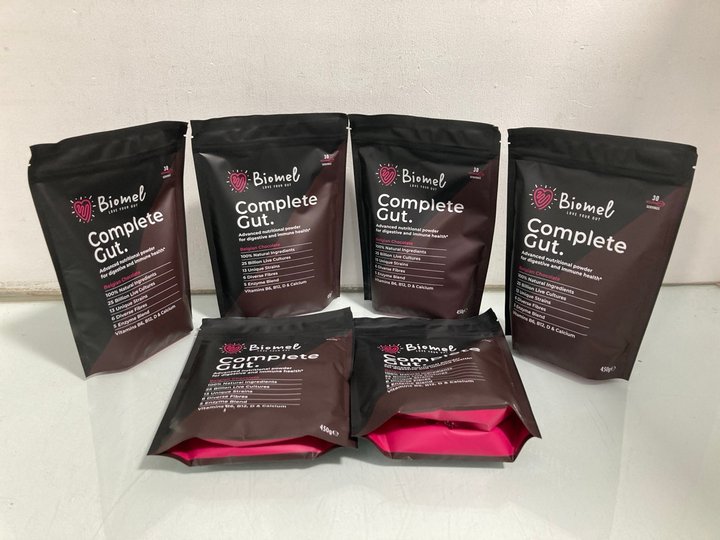 Lot 463  
            Marchington SR14 - Parcel Delivery Only 

                
6 X BIOMEL COMPLETE GUT ADVANCED NUTRITIONAL POWDER - BBE: 11.26: LOCATION - B20