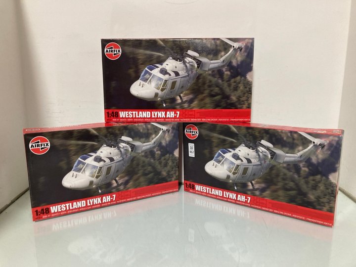 Lot 467  
            Marchington SR14 - Parcel Delivery Only 

                
3 X AIRFIX WESTLAND LYNX AH-7 MODEL KITS - COMBINED ORIGINAL RRP £149.97: LOCATIO...