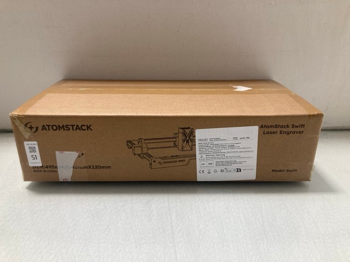 Lot 51  
            Marchington SR14 - Parcel Delivery Only 

                
ATOMSTACK SWIFT LASER ENGRAVER - ORIGINAL RRP £143: LOCATION - A1