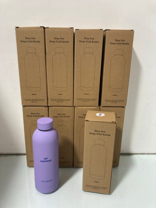 Lot 589  
            Marchington SR14 - Parcel Delivery Only 

                
10 X 500ML STAY HOT KEEP COOL BOTTLES IN PURPLE: LOCATION - B14