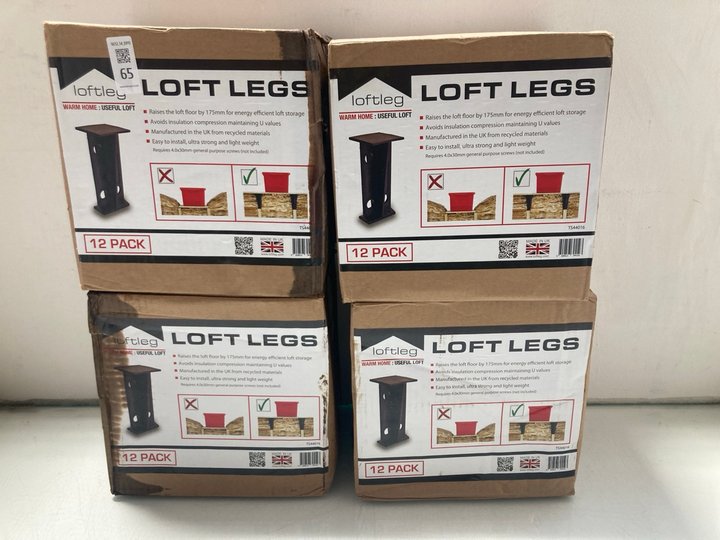 Lot 65  
            Marchington SR14 - Parcel Delivery Only 

                
4 X PACKS OF 12 LOFT LEGS IN BLACK: LOCATION - A1