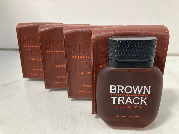 Lot 678  
            Marchington SR14 - Parcel Delivery Only 

                
4 X GEORGES MEZOTTI BROWN TRACK EAU DE TOILETTES 100ML - COMBINED ORIGINAL RRP £1...