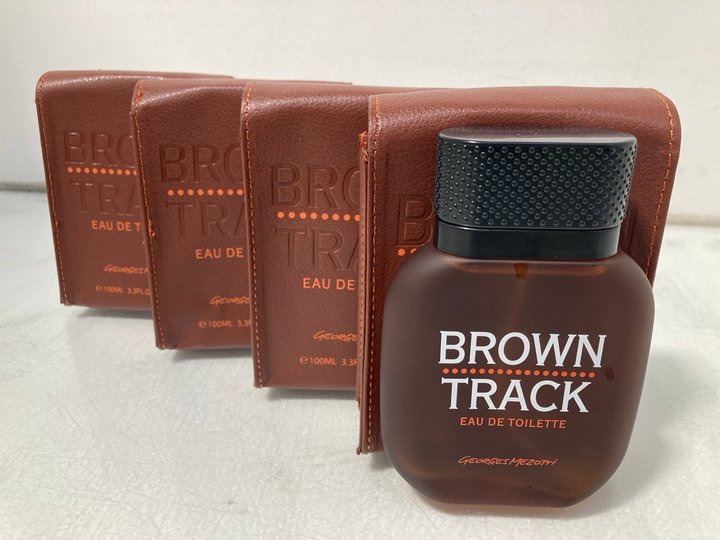 Lot 679  
            Marchington SR14 - Parcel Delivery Only 

                
4 X GEORGES MEZOTTI BROWN TRACK EAU DE TOILETTES 100ML - COMBINED ORIGINAL RRP £1...