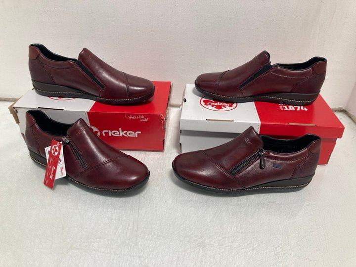 Lot 692  
            Marchington SR14 - Parcel Delivery Only 

                
2 X RIEKER SLIP ON SHOES IN BURGUNDY LEATHER UK SIZE 8 AND 7.5: LOCATION - B8