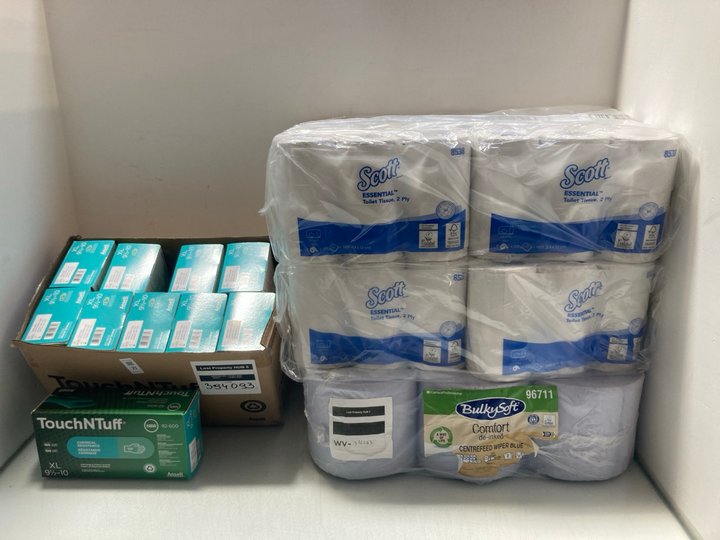 Lot 71  
            Marchington SR14 - Parcel Delivery Only 

                
QTY OF ASSORTED TOILET TISSUE TO INCLUDE QTY OF TOUCH N TUFF XL GLOVES: LOCATION ...