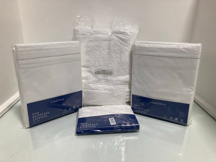 Lot 742  
            Marchington SR14 - Parcel Delivery Only 

                
4 X ASSORTED SOAK & SLEEP ITEMS TO INCLUDE SET OF 4 LUXURY EGYPTIAN COTTON BATH S...