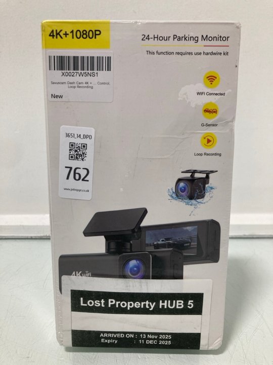 Lot 762  
            Marchington SR14 - Parcel Delivery Only 

                
SAVUSCAM 4K+ DASH CAM(SEALED): LOCATION - B3