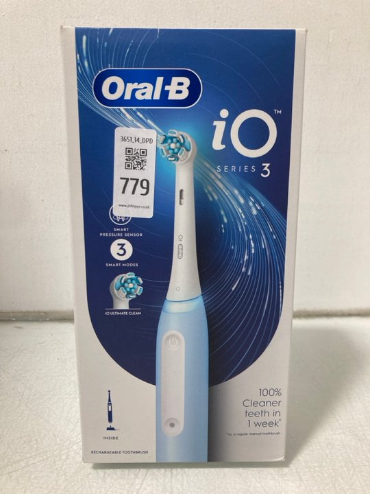 Lot 779  
            Marchington SR14 - Parcel Delivery Only 

                
ORAL-B IO SERIES 3 ELECTRIC TOOTHBRUSH - ORIGINAL RRP £160: LOCATION - B3